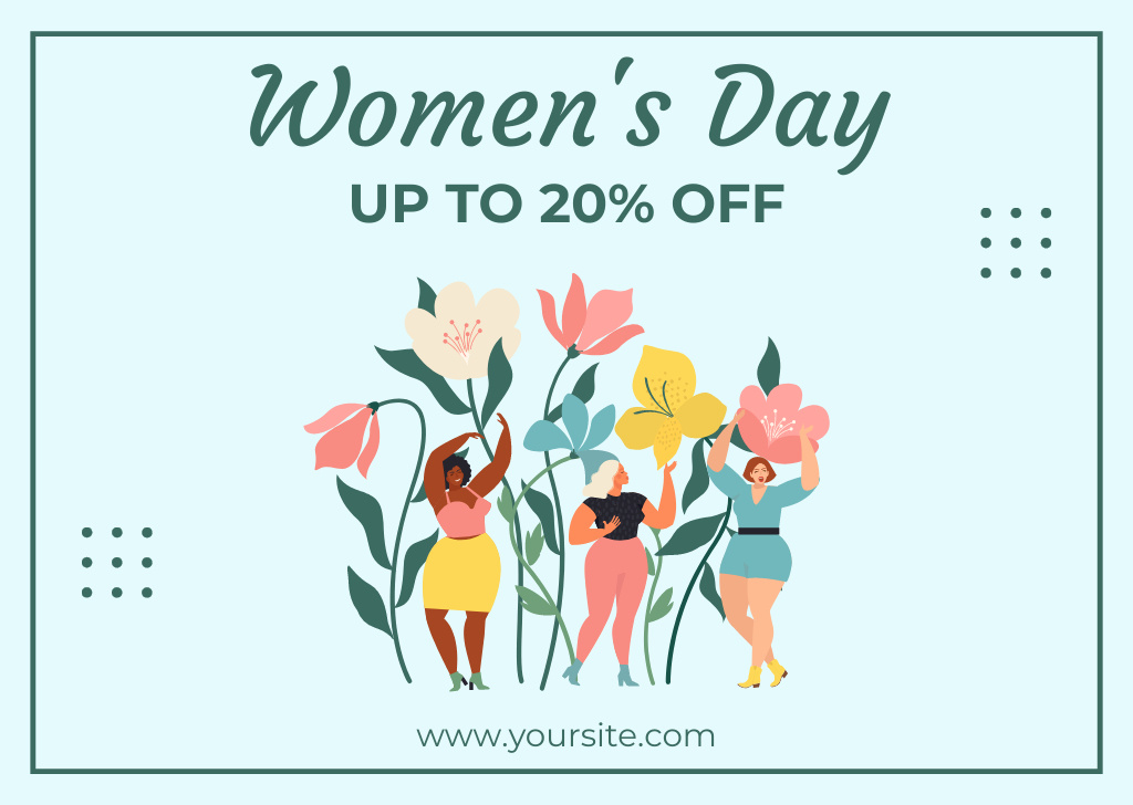 Women's Day Greeting with Discount Offer Card Modelo de Design
