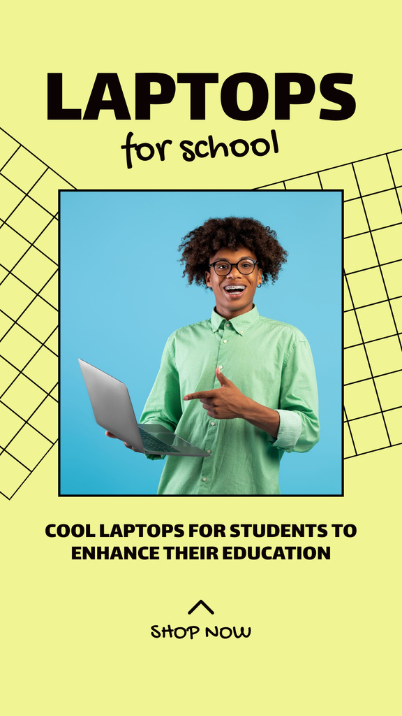 Ontwerpsjabloon van Instagram Story van Back to School Special Offer For Cool Laptops In Green