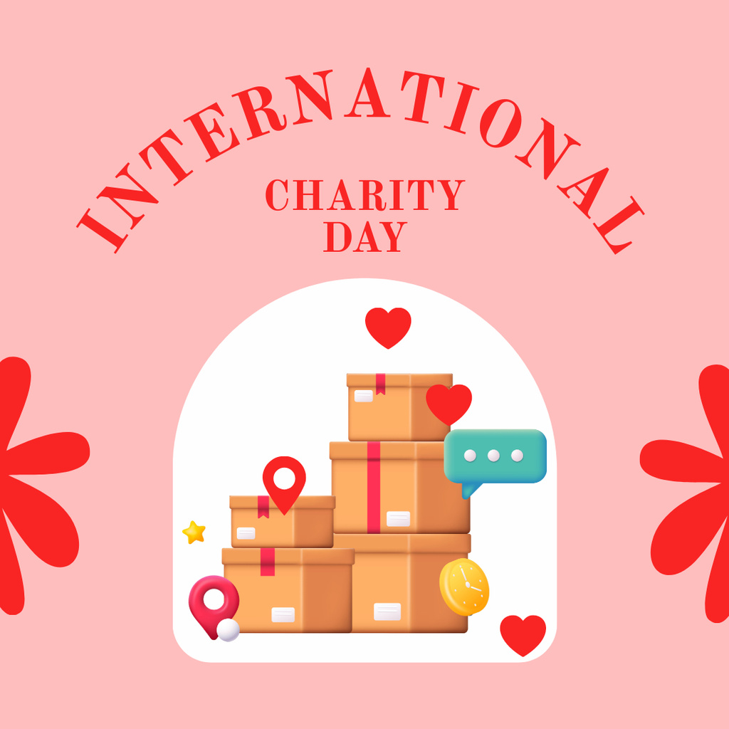 International Charity Day Announcement with Boxes Instagram Design Template