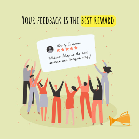 Funny Illustration of People greeting Customer's Review Instagramデザインテンプレート