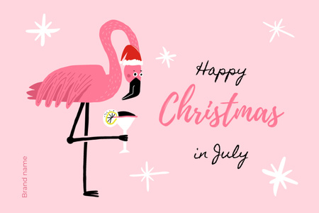 Merry Christmas in July Greeting with Pink Flamingo Postcard 4x6in Design Template