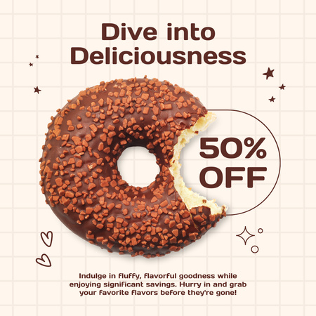 Deliciosos donuts de chocolate pela metade do preço Instagram Modelo de Design