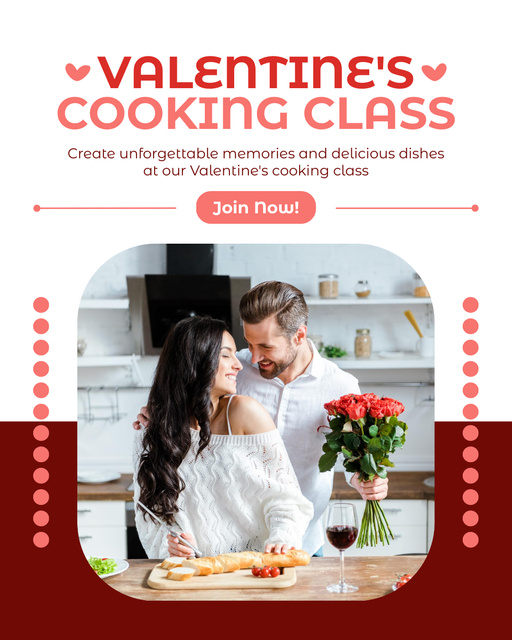 Plantilla de diseño de Valentine's Day Cooking Class For Couples Offer Instagram Post Vertical 