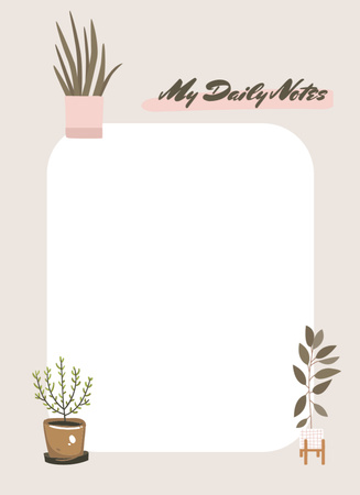 Daily Planner With Illustrated Home Plants in Flower Pots Notepad 4x5.5in Tasarım Şablonu