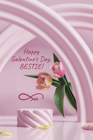 Galentine's Day Wishes with Cute Pink Decoration Postcard 4x6in Vertical Design Template
