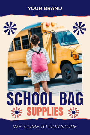 School Supplies Sale with Schoolgirl and School Bus Pinterest Design Template