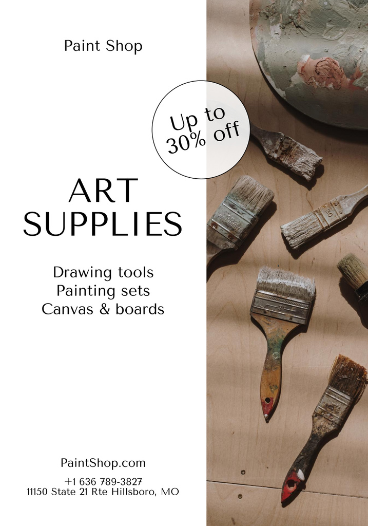 Artistic Accessories And Brushes At Discounted Rates Offer Poster 28x40in Modelo de Design