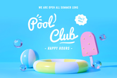 Pool Club Happy Hours Ad with Illustration