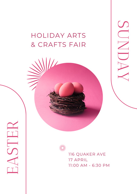 Easter Crafts Fair Announcement with Pink Eggs Poster B2デザインテンプレート