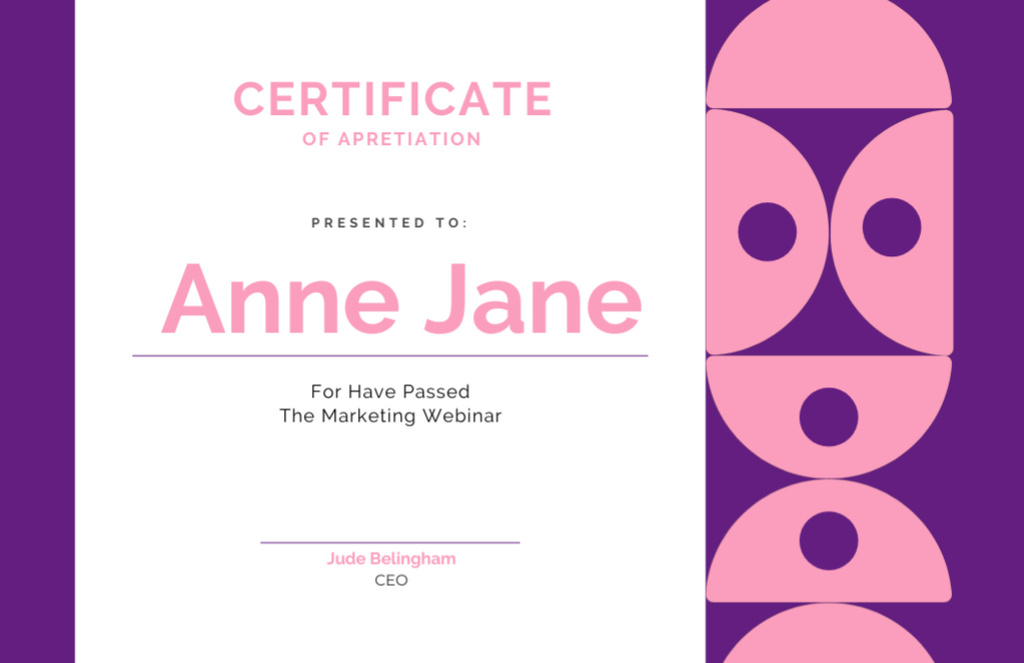 Ontwerpsjabloon van Certificate 5.5x8.5in van Award for Marketing Webinar Passing