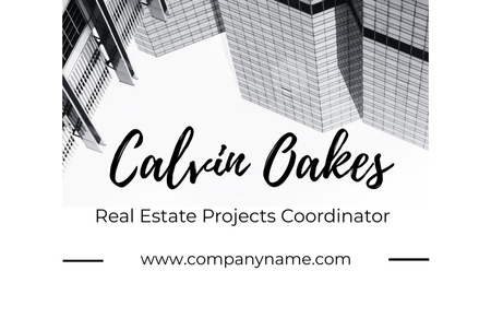 Real Estate Coordinator Ad with Glass Skyscrapers Business Card 85x55mm Design Template