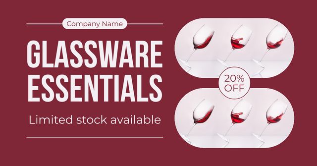 Glassware Essentials with Wineglasses Facebook AD tervezősablon