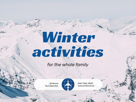 Winter Activities Tour with Snowy Mountains Presentationデザインテンプレート