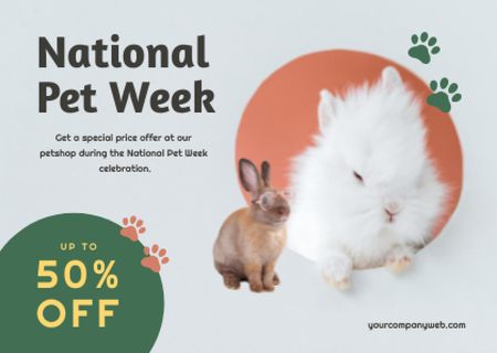 International Pet Week with Cute Funny Rabbits Card Design Template