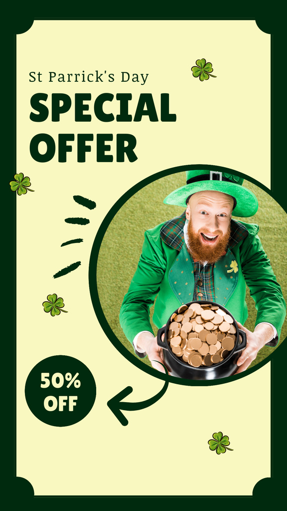 Szablon projektu St. Patrick's Day Mega Sale with Pot of Gold Instagram Story
