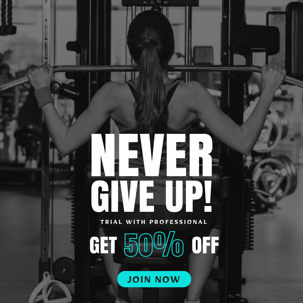 Fitness Center Ad With Coach Service At Discounted Rates Instagram Design Template