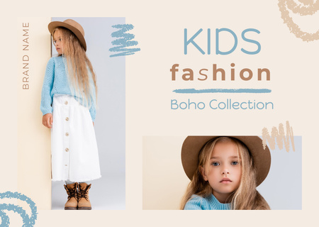 Layout de anúncio de roupas da moda infantil Card Modelo de Design
