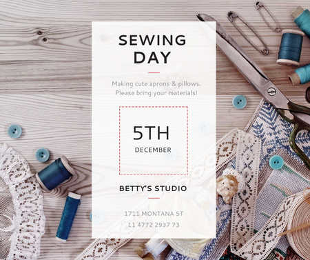 Sewing day event with needlework tools Facebook – шаблон для дизайну
