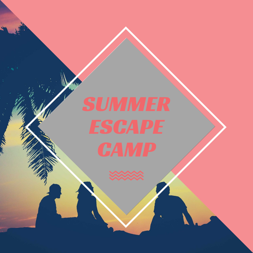 Summer Camp friends at sunset beach Instagram AD Šablona návrhu