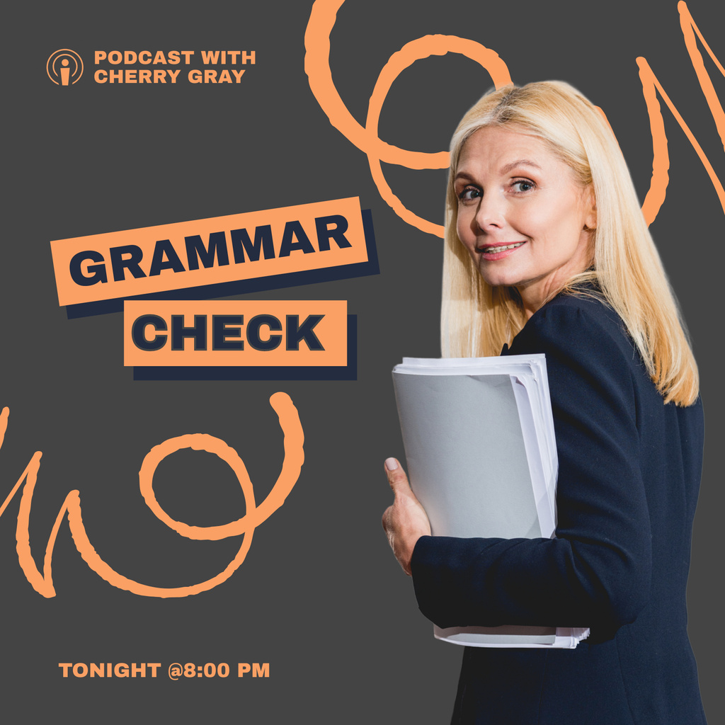Check your Grammar in the New Episode Podcast Cover Šablona návrhu