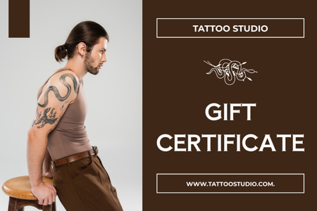 Szablon projektu Tattoo Studio Offer Service With Discount In Brown Gift Certificate