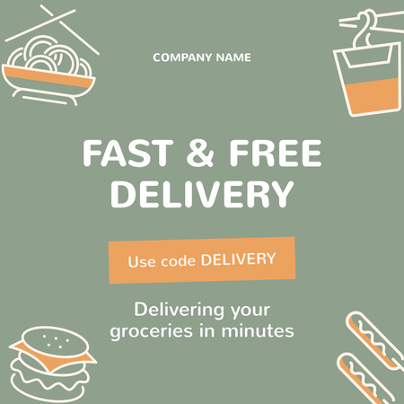 Designvorlage Fast and Free Food Delivery Services für Instagram