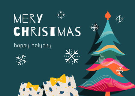 Christmas Cheers with Cute Illustrated Tree and Presents Postcard Šablona návrhu