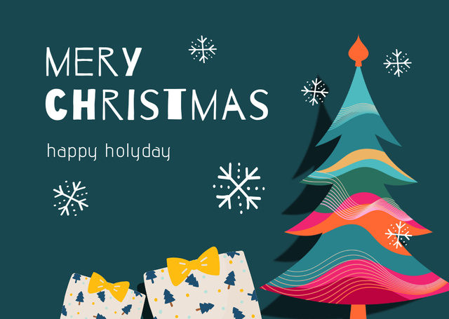 Plantilla de diseño de Christmas Cheers with Cute Illustrated Tree and Presents Postcard 