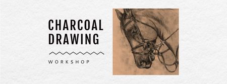 Charcoal Drawing of Horse Facebook cover Design Template
