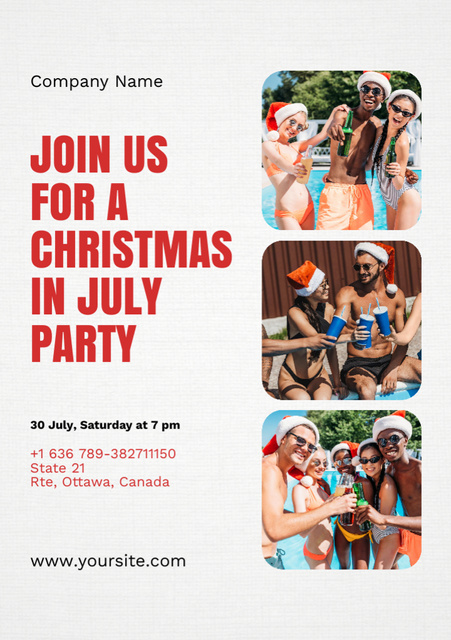 Designvorlage Charming Celebratory Christmas Party in July with Young People by Pool für Flyer A5