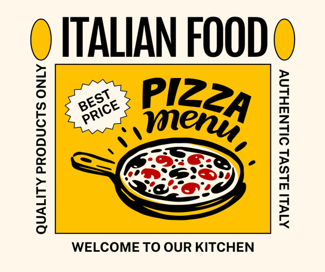 Best Price Offer for Italian Pizza on Yellow Facebook Design Template