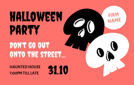 Halloween Party Announcement with Skulls Illustration Invitation 4.6x7.2in Horizontal Design Template