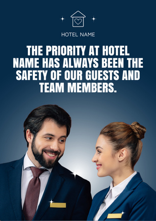 Hotel Mission Description with Young Man and Woman in Uniform Flyer A4 Design Template