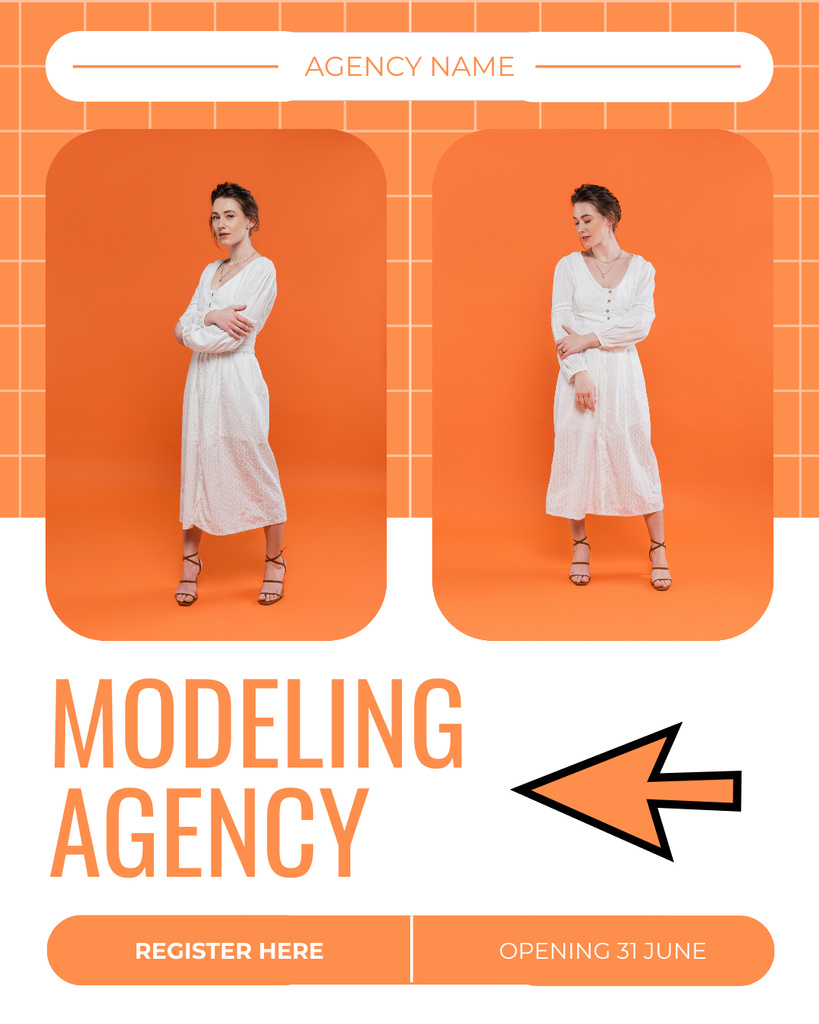 Collage with Model Agency Advertising on Orange Instagram Post Vertical – шаблон для дизайну