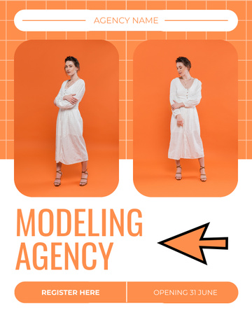 Collage with Model Agency Advertising on Orange Instagram Post Vertical Design Template