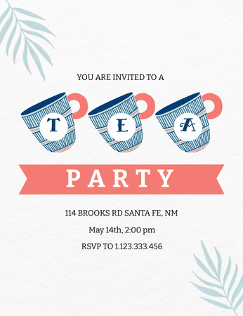 Announcement of Tea Party Invitation 13.9x10.7cm Design Template