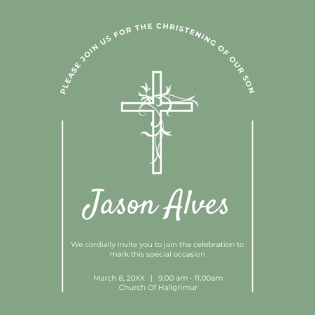 Baptism Invitation with Cross Illustration Instagram Design Template