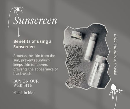 Designvorlage Schwarz-weiße Werbung für Sonnenschutzmittel im Angebot für Facebook