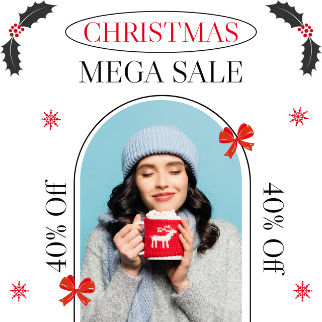 Christmas Mega Sale with Attractive Brunette Instagram Šablona návrhu