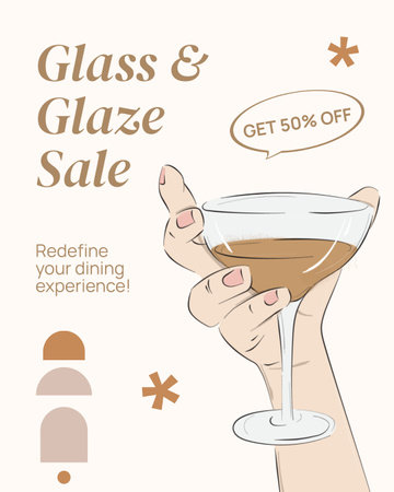 Half Price For Excellent Glass Drinkware Offer Instagram Post Vertical Modelo de Design