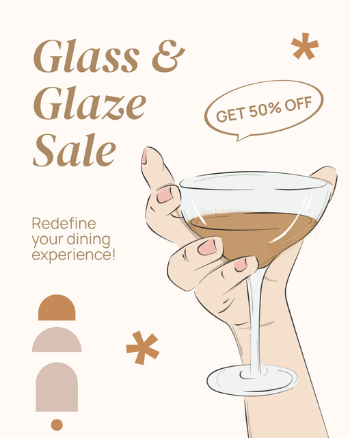 Half Price For Excellent Glass Drinkware Offer Instagram Post Vertical – шаблон для дизайну