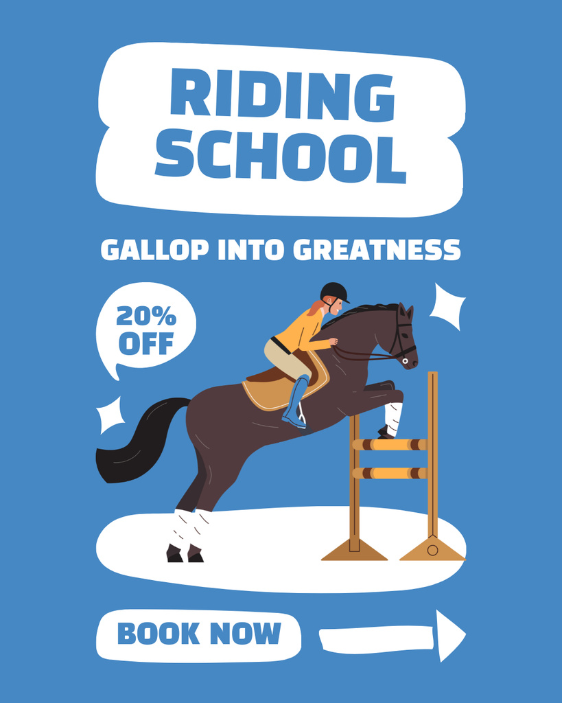 Plantilla de diseño de Discount on Jumping Training at Riding School Instagram Post Vertical 