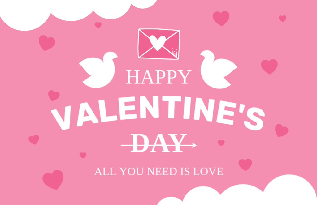 Template di design Happy Valentine's Day Greeting With Doves and Love Letter Thank You Card 5.5x8.5in