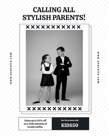 Designvorlage Promo-Code-Angebote für stilvolle kleine Jungen und Mädchen für Instagram Post Vertical