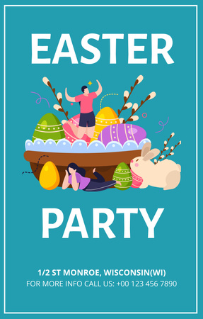 Easter Party Advertisement in Blue Invitation 4.6x7.2in Design Template