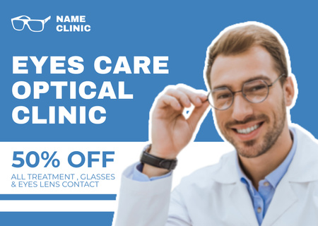Discount Offer on Services in Optical Clinic Card Design Template