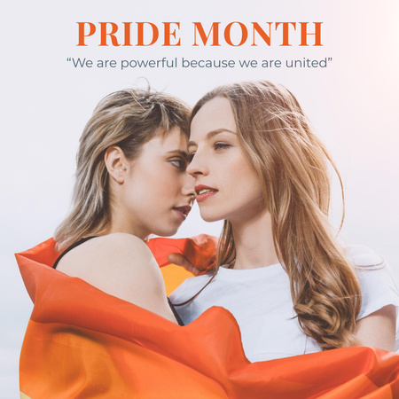 Template di design Citazione ispiratrice con una simpatica coppia LGBT su arancione Instagram