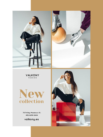 Platilla de diseño Female Clothes Ad with Stylish Woman in Outfit Poster US