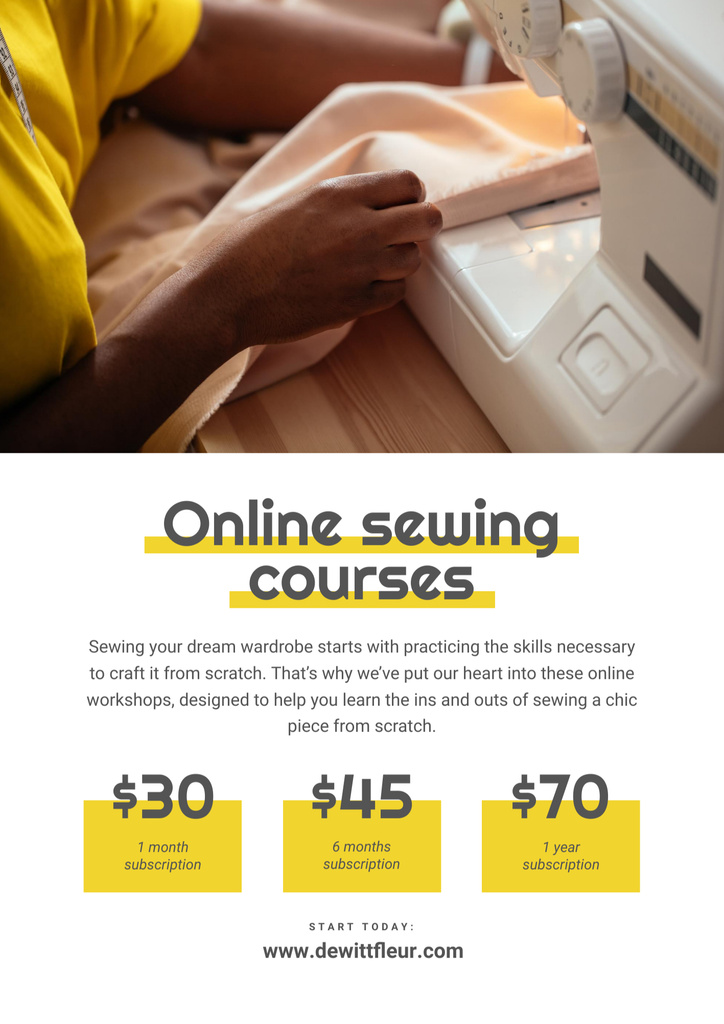 Online Sewing Courses Announcement with Sewing Machine Poster B2 Tasarım Şablonu