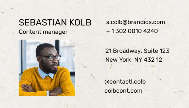 Content Manager Contacts on Beige Color Business Card US Tasarım Şablonu